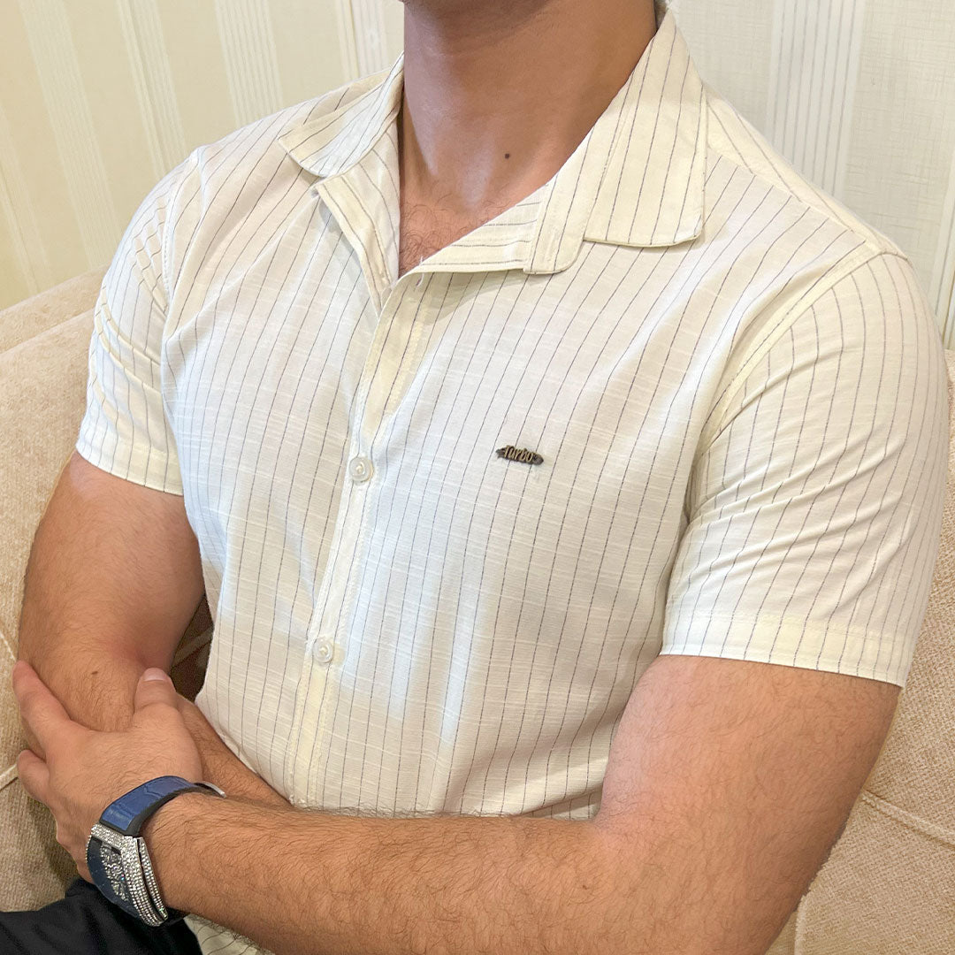 Turbo Creamline Striped Comfort Casual Shirt In Off White