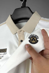 Oslor Breathable Badge Print Golf Men's Polo Shirt In Off White