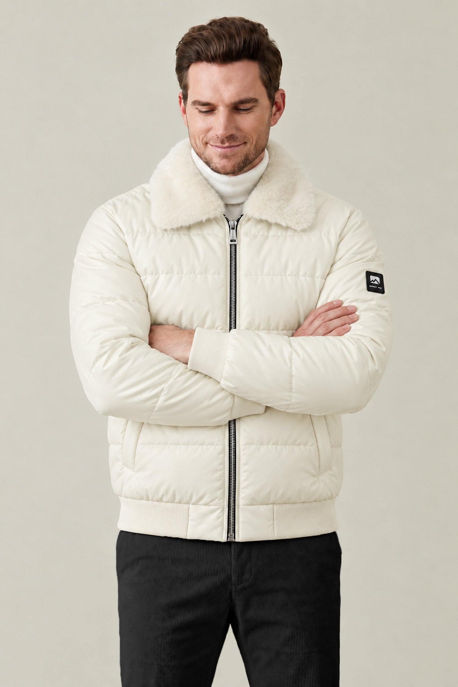 Men's Relaxed-Fit Solid Retro Imported Pu Puffer Jacket
