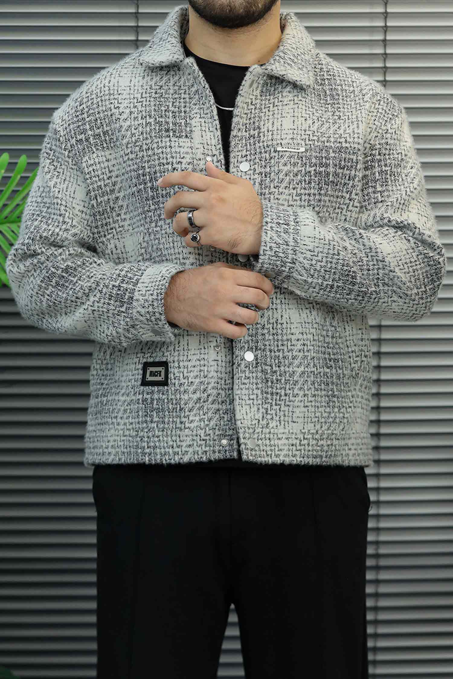 Outerwear Tweed Checkered Imported Men's Wool Jacket In Off White
