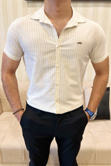 Turbo Creamline Striped Comfort Casual Shirt In Off White