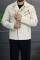 Men's Asymmetrical Zipper Imported Leather Jacket In Off White