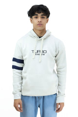 Turbo Elbow Panel Stripe Fleece Hoodie In Off White