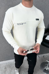 Stitch Motif Round Neck Imported Men's Sweatshirt