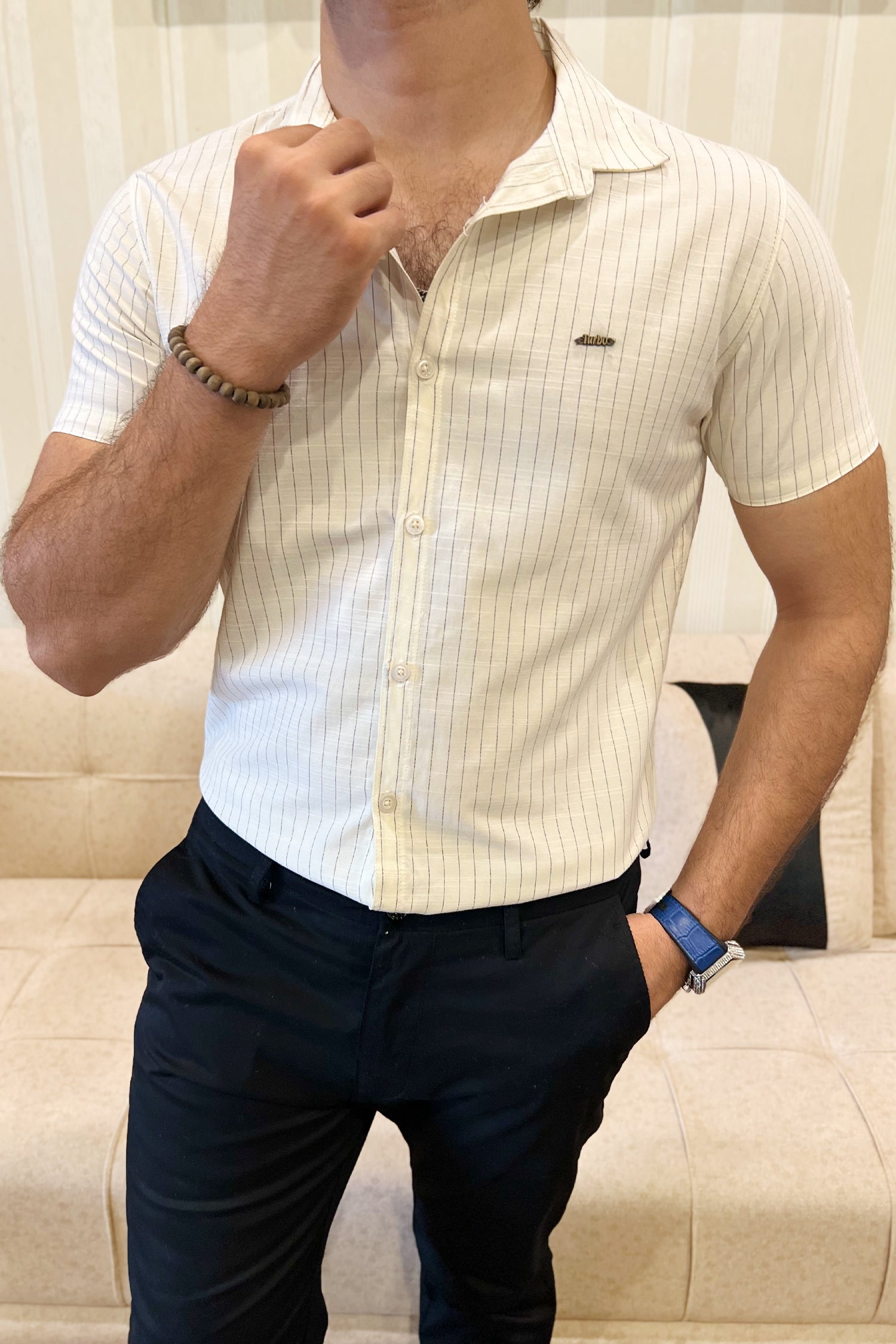 Turbo Creamline Striped Comfort Casual Shirt