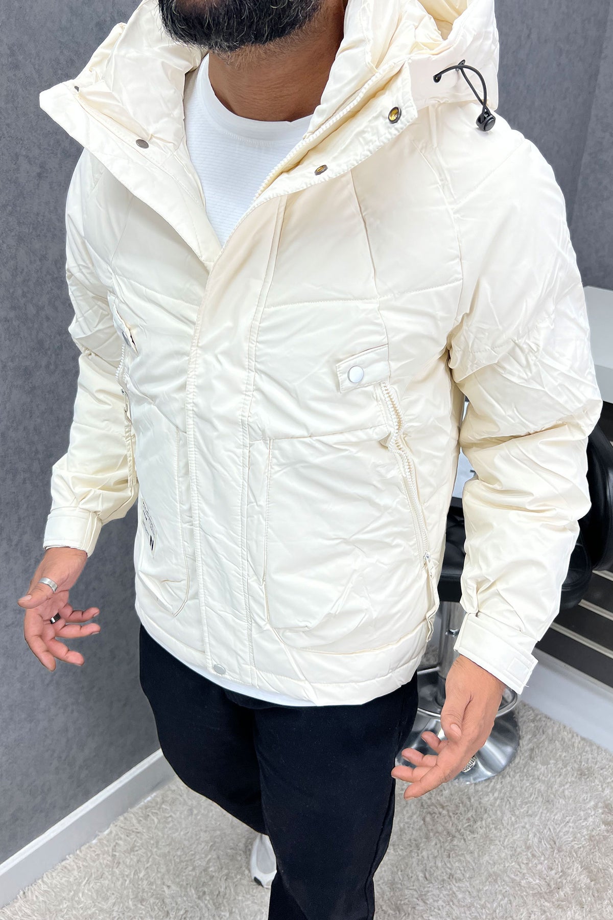 Belt Cliped Zipper Pocket Padded Imported Puffer Jacket