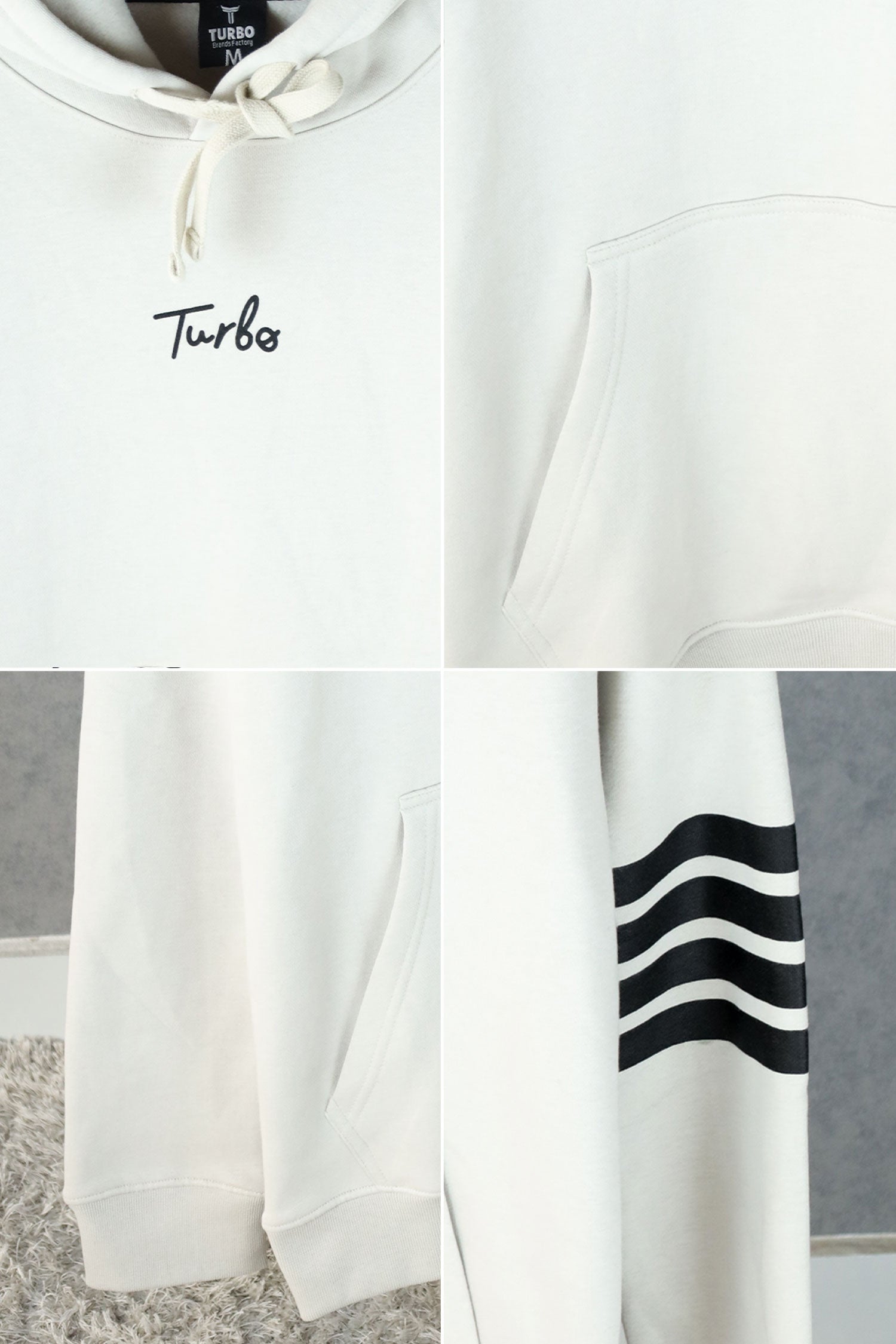 Turbo Arm Stripe Fleece Hoodie In Off White