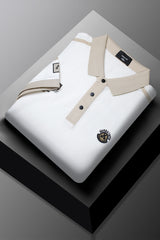 Oslor Breathable Badge Print Golf Men's Polo Shirt In Off White