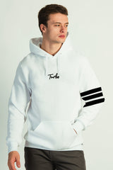 Turbo Arm Stripe Fleece Hoodie In Off White