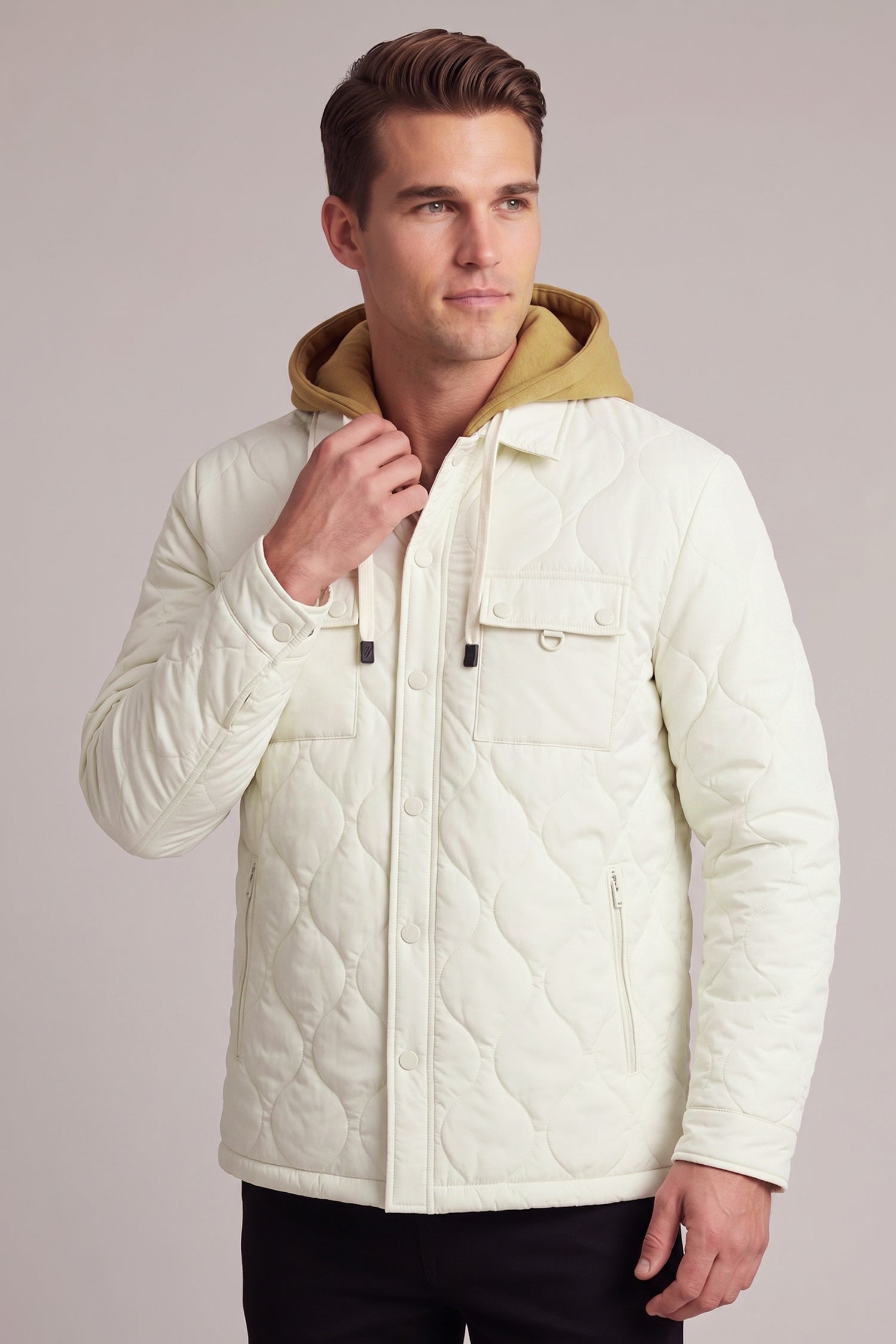Men's Casual Quilted Detachable Hood Imported Puffer Jacket