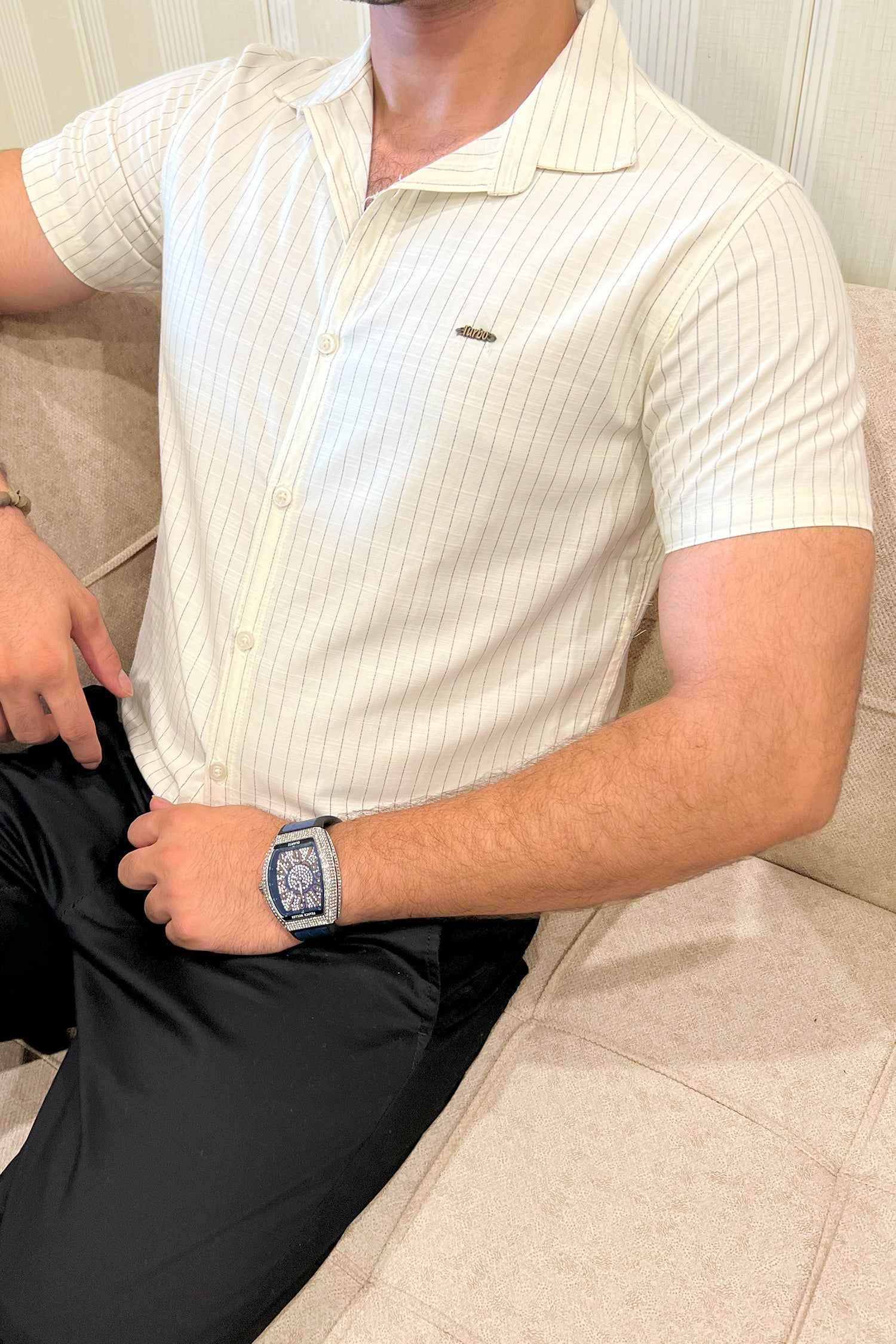 Turbo Creamline Striped Comfort Casual Shirt