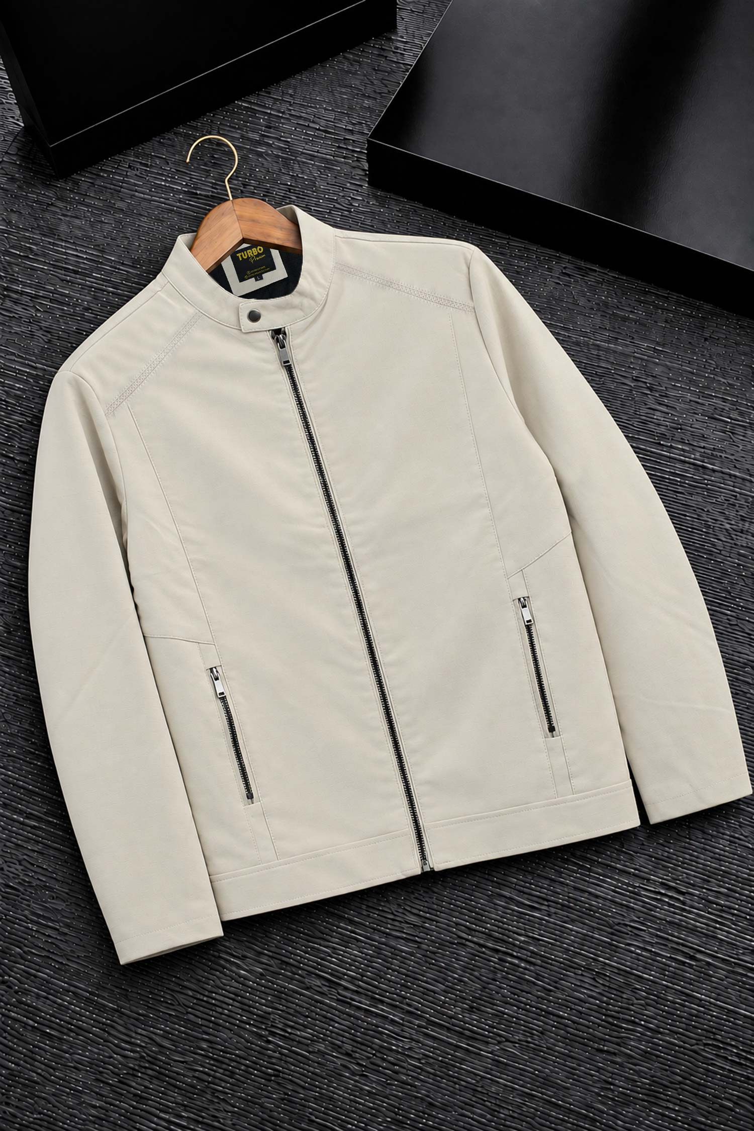 Turbo Casual Outerwear Imported Suede Leather Jacket In Off White