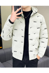Nke Alphabets Pattern Quilted Padded Imported Puffer Jacket In Off White