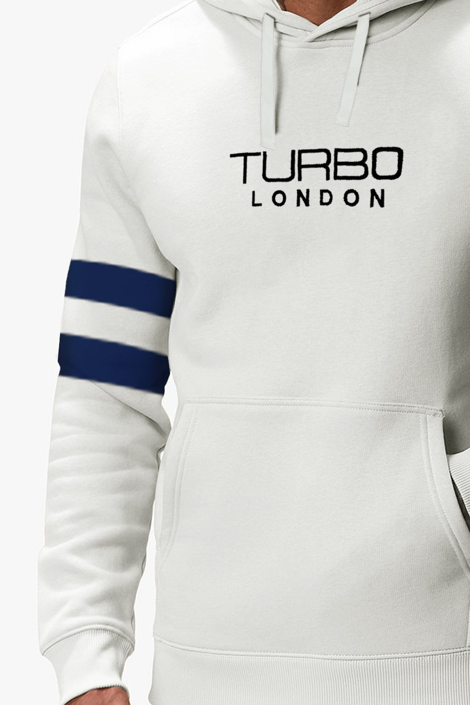 Turbo Elbow Panel Stripe Fleece Hoodie In Off White