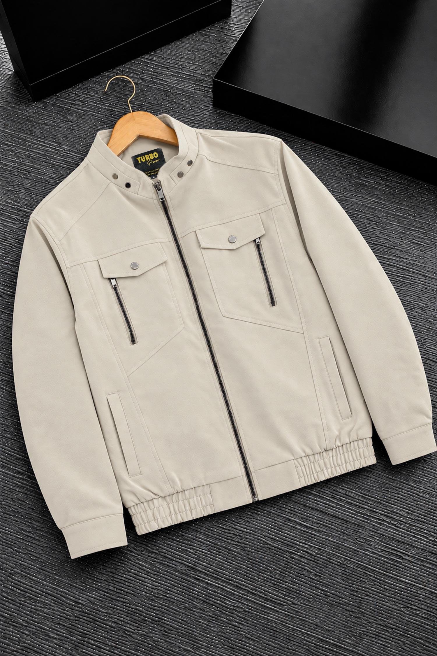 Turbo Light-Weight Bain Style Imported Suede Leather Jacket In Off White