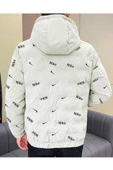 Nke Alphabets Pattern Quilted Padded Imported Puffer Jacket In Off White