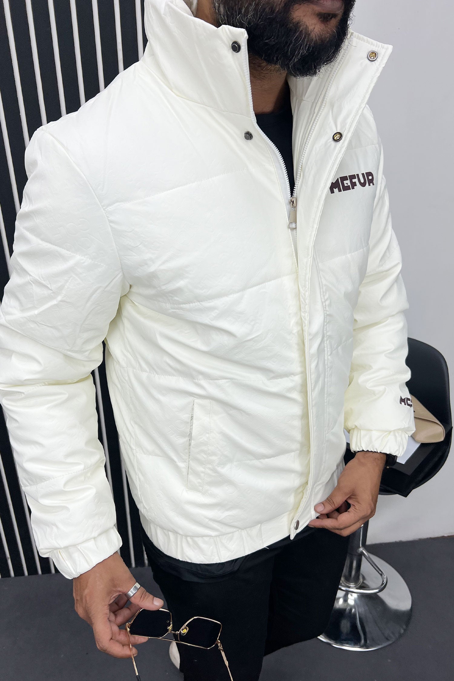 Mfur Winter Breeze Quilted Padded Imported Puffer Jacket In Off White