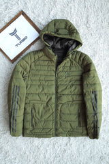 Adds Half Stripe Hooded Padded Imported Puffer Jacket