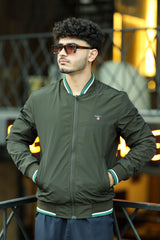 Gnt U.S Strip Style Rib Men's Imported Light Weight Jacket In Dark Green