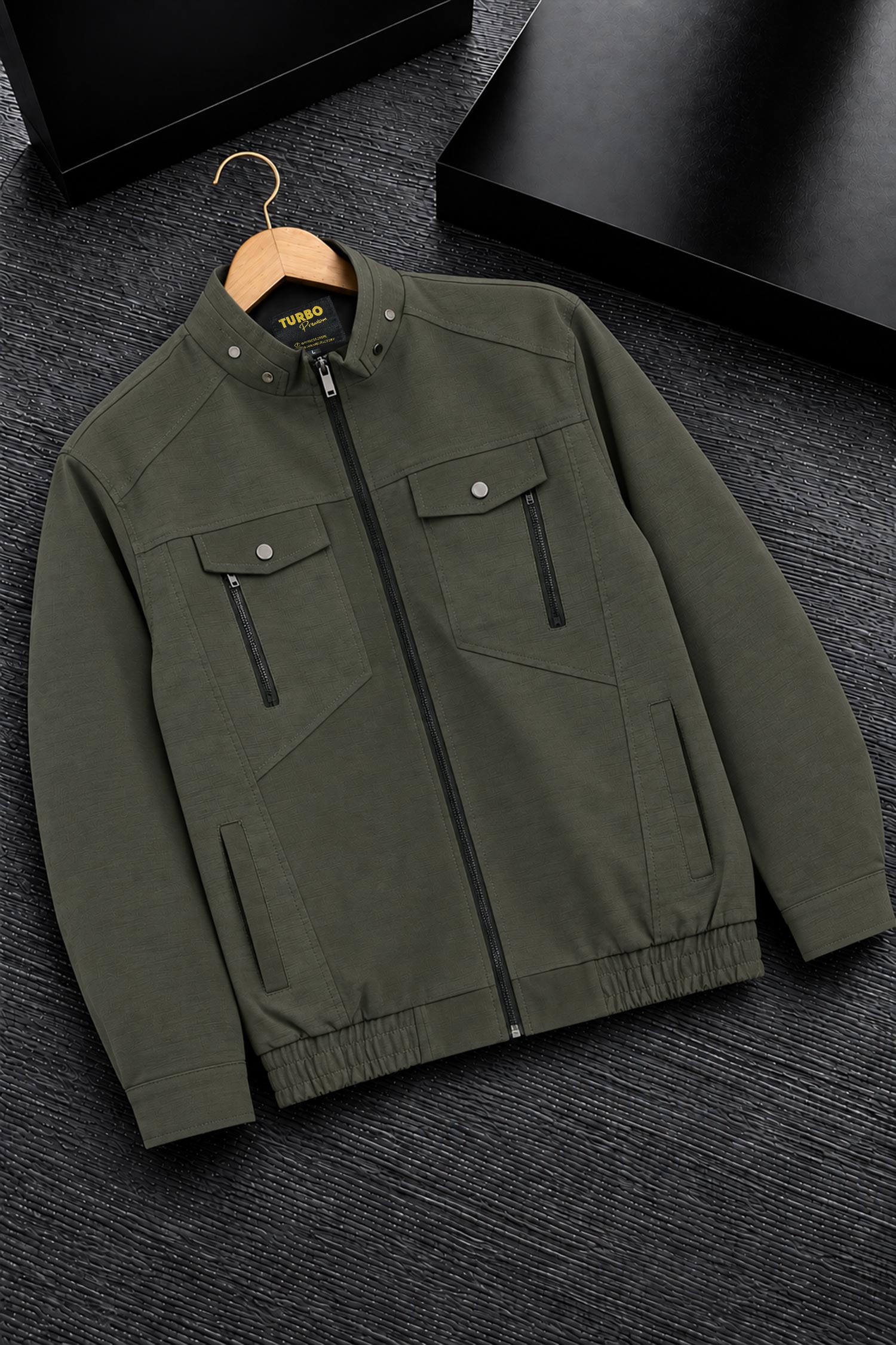Turbo Light-Weight Bain Style Imported Suede Leather Jacket In Olive Green