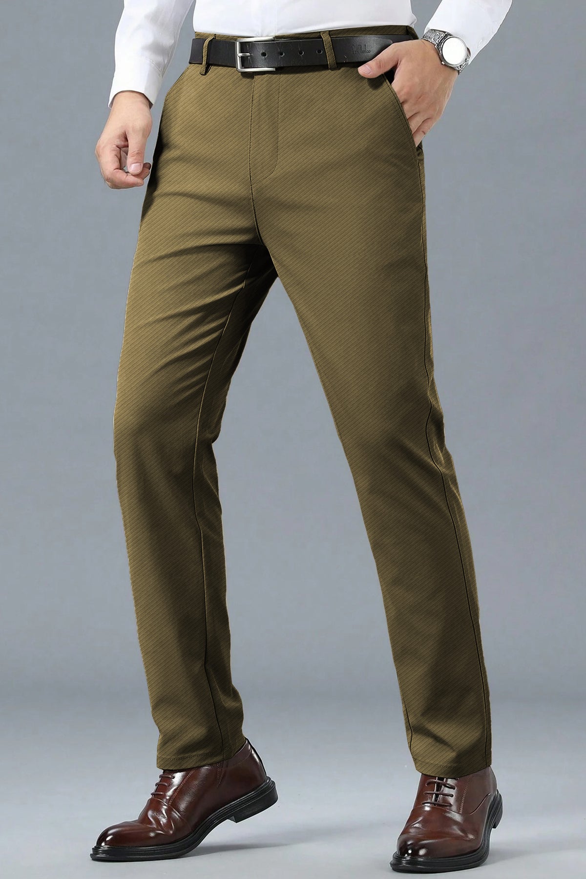 Turbo Urban Executive Slim Fit Cotton Pant In Olive Brown