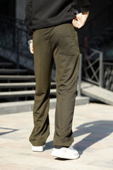 Relaxed Straight Baggy Loose Bottom Trouser in Olive Green