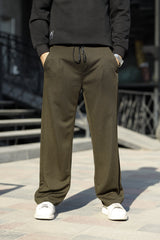 Relaxed Straight Baggy Loose Bottom Trouser in Olive Green