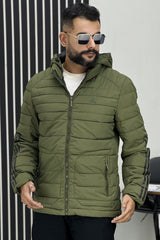 Adds Half Stripe Hooded Padded Imported Puffer Jacket