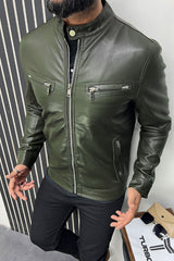 Zip Pocket Style Men's Imported Leather Jacket