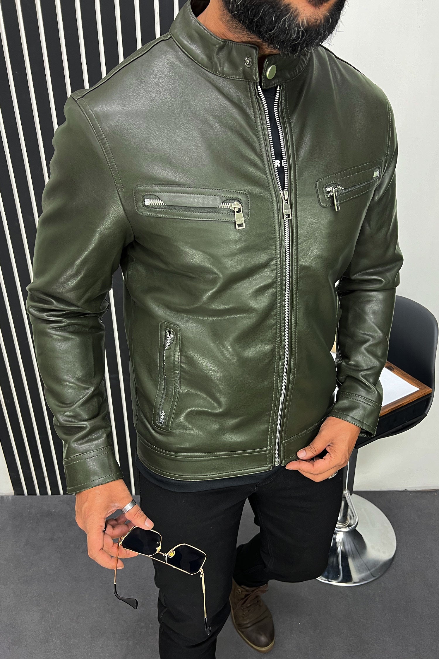 Zip Pocket Style Men's Imported Leather Jacket