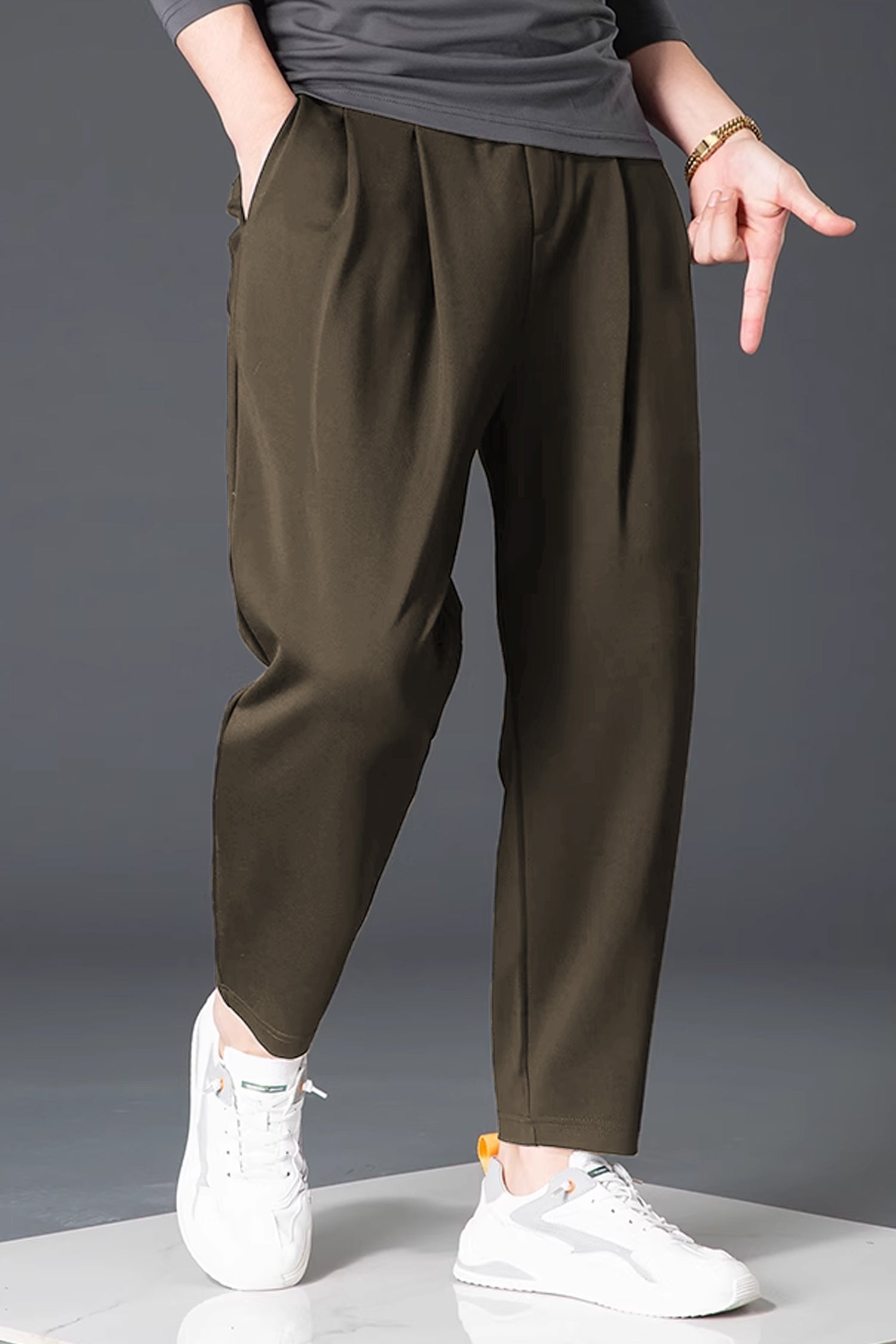 Turbo Comfort Front Plate SlimFit Trouser In Olive Green