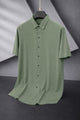 Turbo Textured Finish Button Down Silk Casual Shirt In Olive