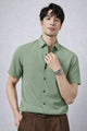 Turbo Textured Finish Button Down Silk Casual Shirt In Olive
