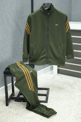 Turbo Diagonal Stripes Men Zipper Tracksuit In Dark Green