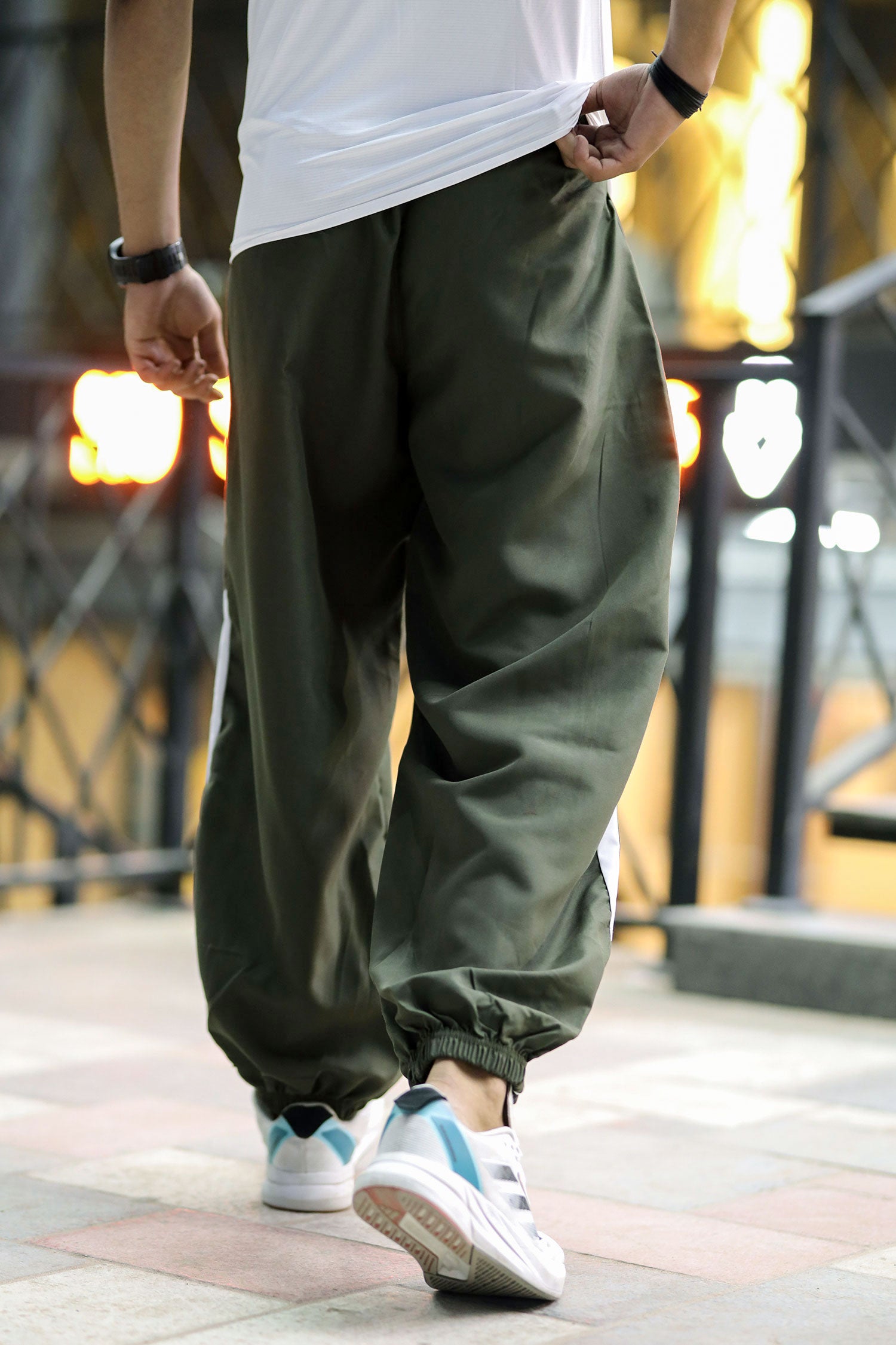 Turbo Stripe Bottom Imp Baggy Trouser In Olive