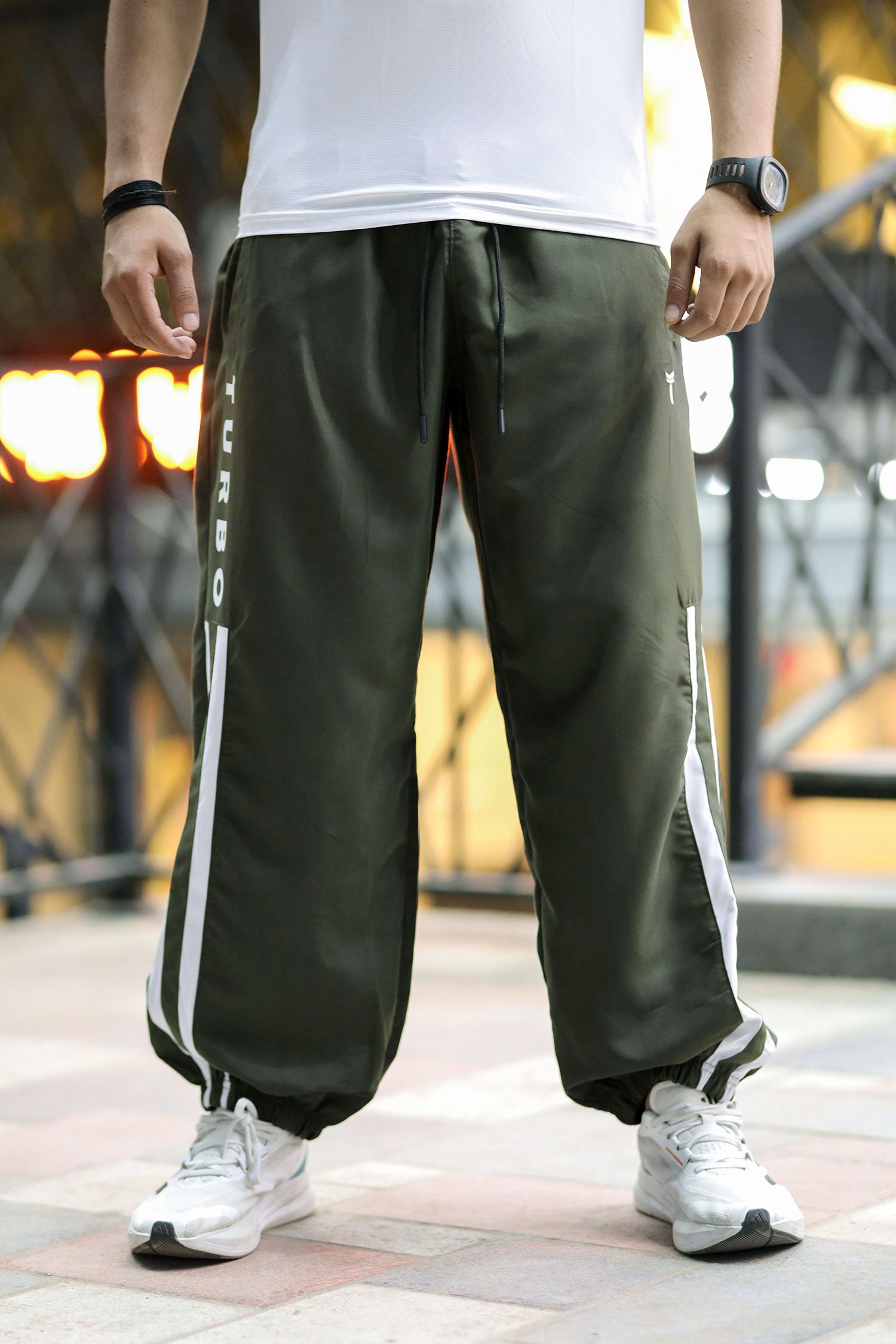 Turbo Stripe Bottom Imp Baggy Trouser In Olive