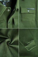 Front Flap Pocket Collar Motif Waffle Knit Jacket In Olive