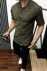 Embossed Floral All Over Casual Shirt In Olive