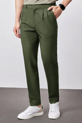 Safari Style Men's Carrot Fit Cotton Pant In Olive