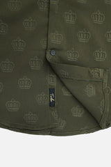 Embossed Crown All Over Casual Shirt In Olive