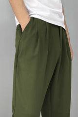 Turbo Elastic Classic Pleated Slimfit Trouser In Olive