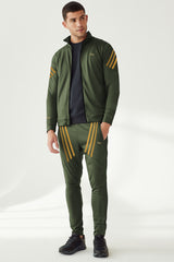 Turbo Diagonal Stripes Men Zipper Tracksuit In Dark Green