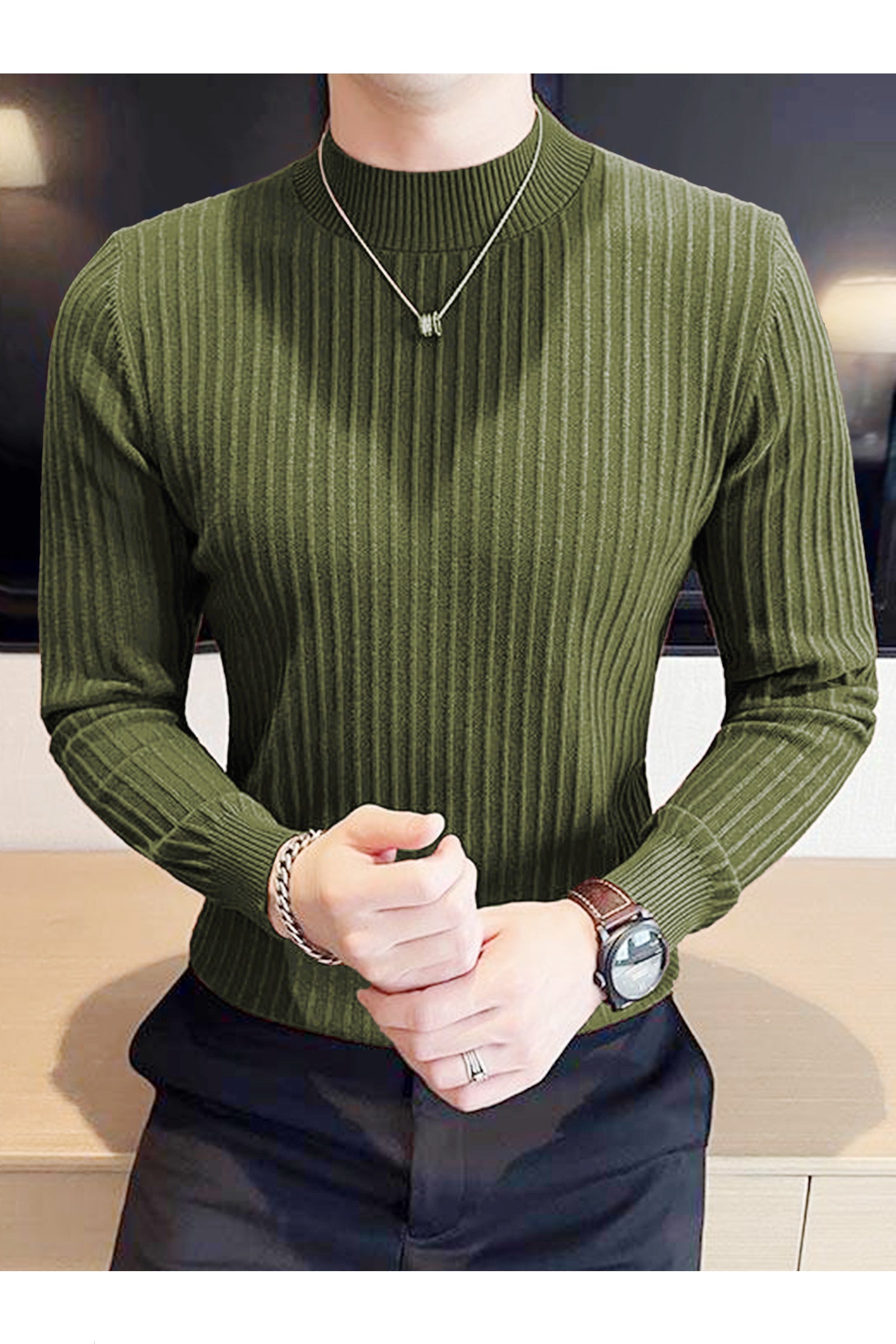 Comfortable Textured Lining Mock Neck Men's Sweatshirt