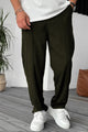 Plain Stripe Line Loose Bottom Trouser In Olive