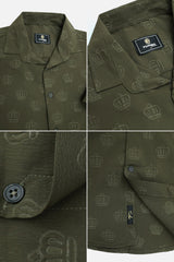 Embossed Crown All Over Casual Shirt In Olive