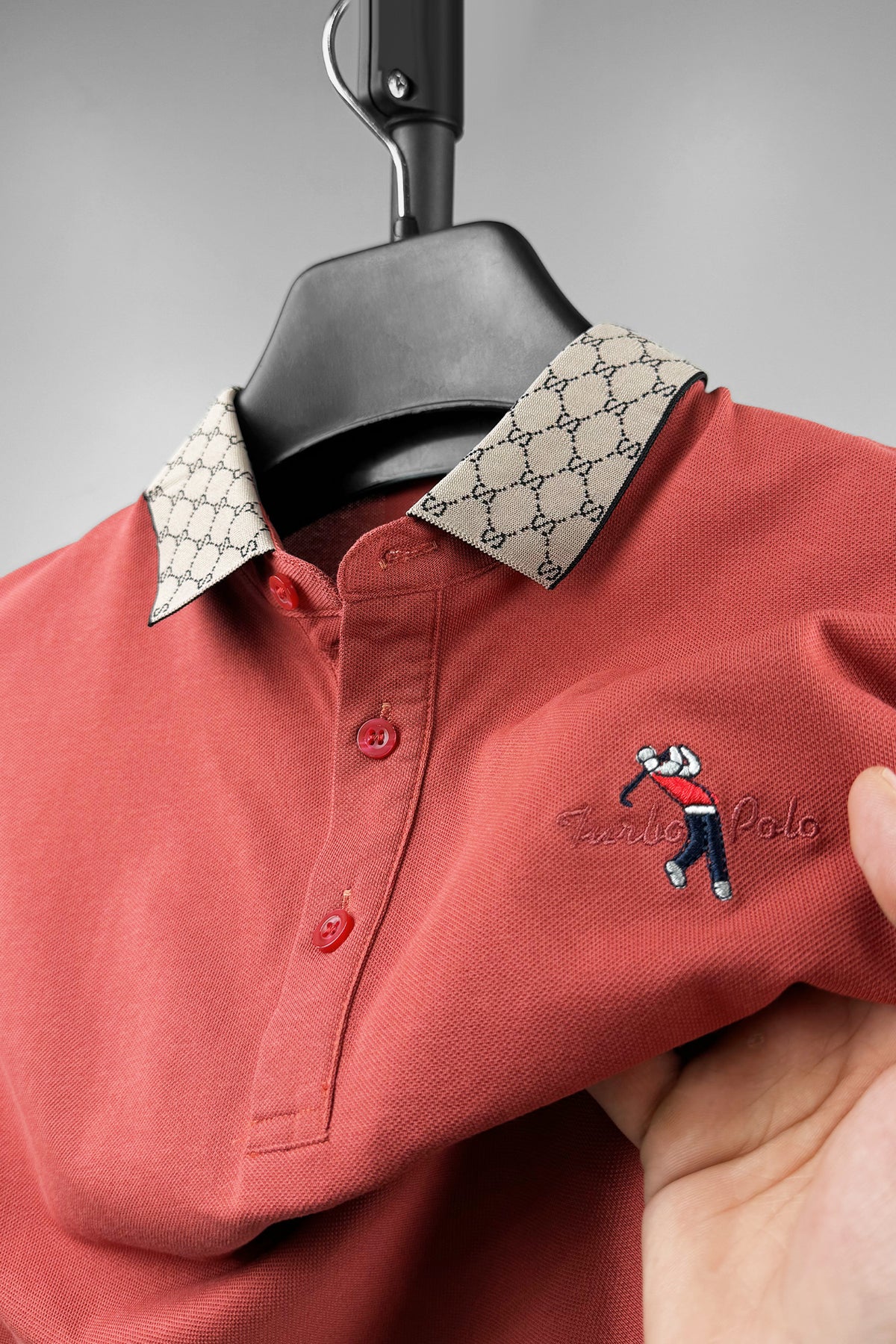 Turbo Bee Motif Polo Club Men's Polo Shirt In Red Brick