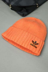 Adds Rib Cuff Cashmere Wool Beanie Cap In Orange