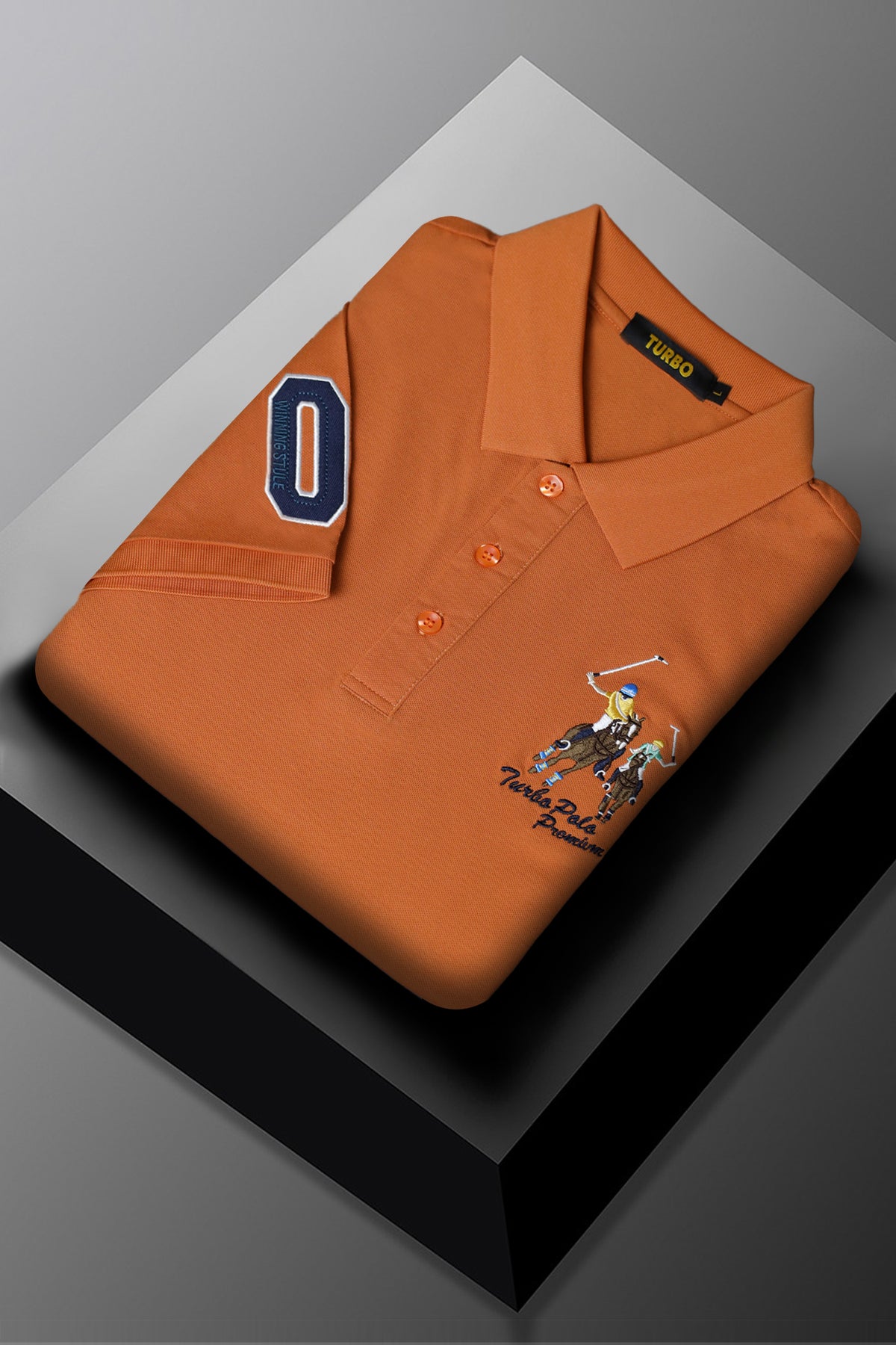 Turbo Polo Club Horse Pony Badge Men's Polo Shirt In Orange