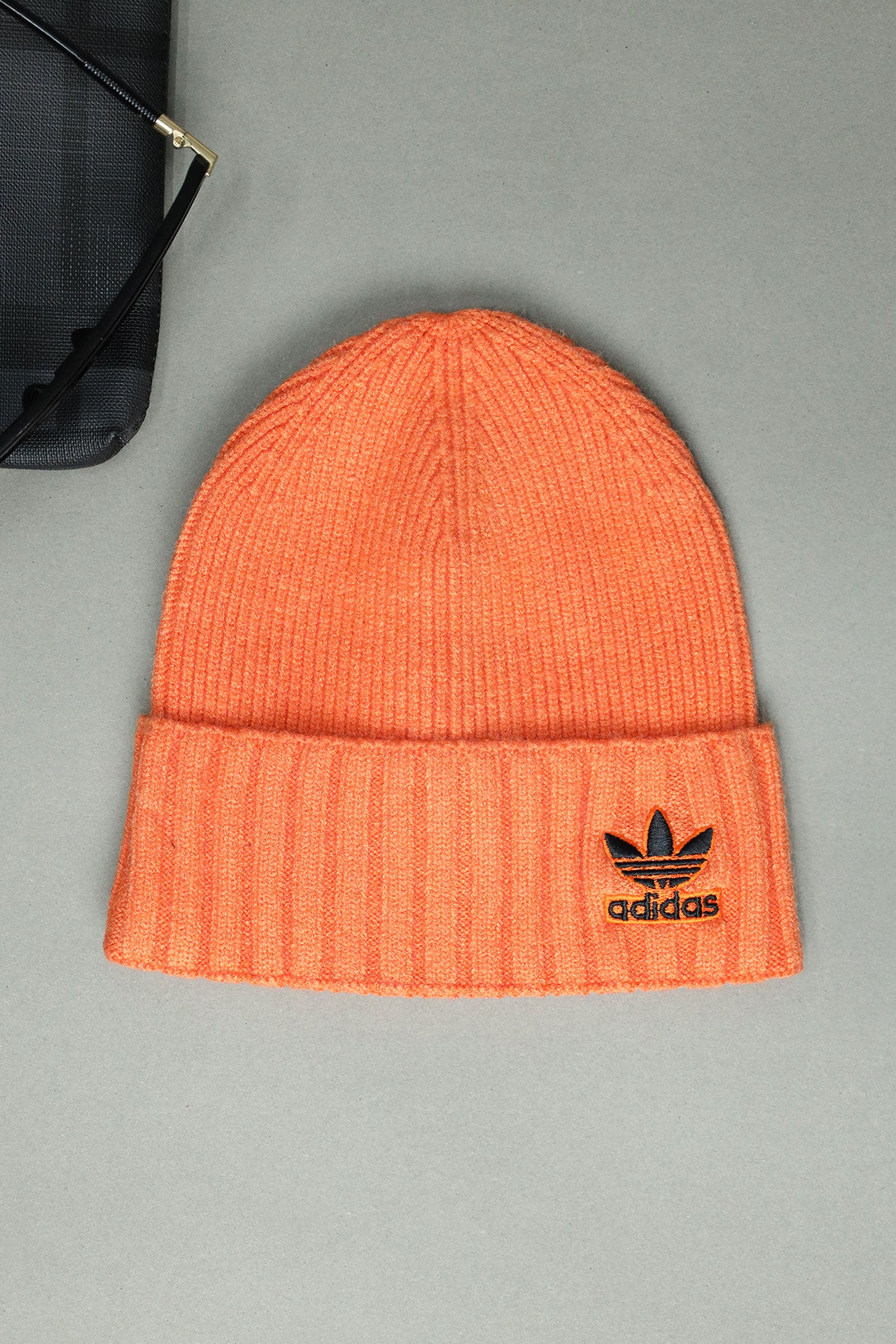 Adds Rib Cuff Cashmere Wool Beanie Cap In Orange