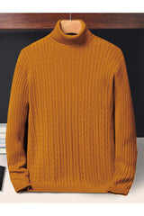 Textured Pattern Turtleneck Cashmere High Neck In Orange